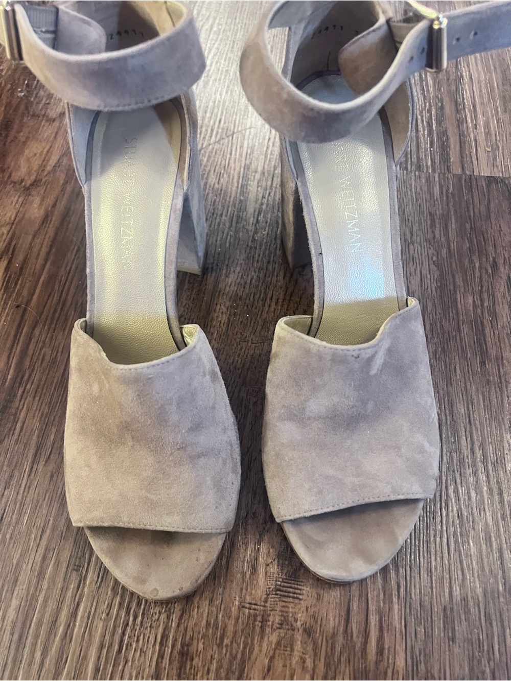 Suede Block Heel Sandals in Taupe - Stuart Weitzman 10 N